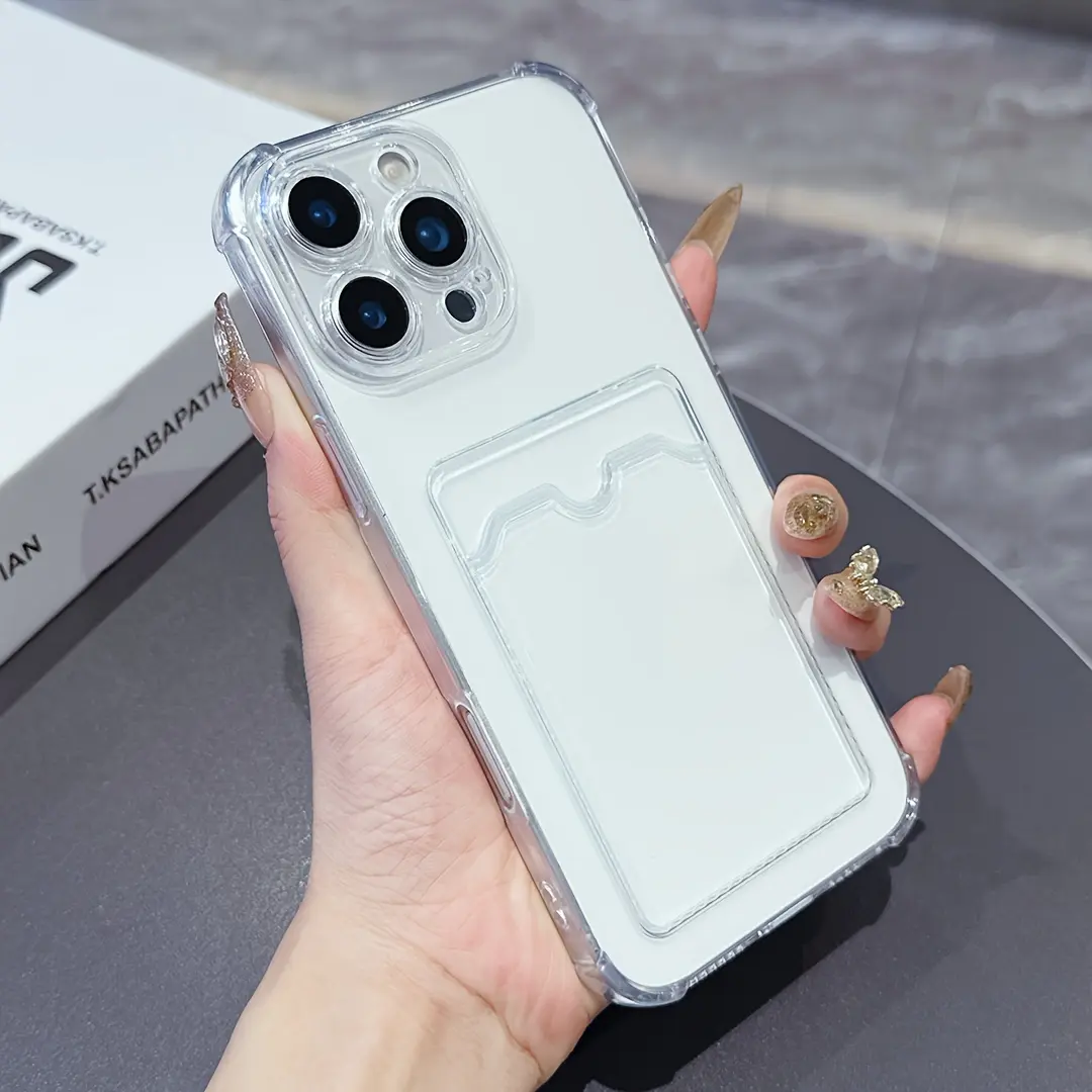 Transparent Card Slot Phone Case Compatible with iPhone 17 Pro Max/17/16/15/14/13/12/11 Insertable Card & Photo Holder Design, Slim Soft Protective Cover with Full Camera Lens Protection, Lightweight Shockproof Phone Case