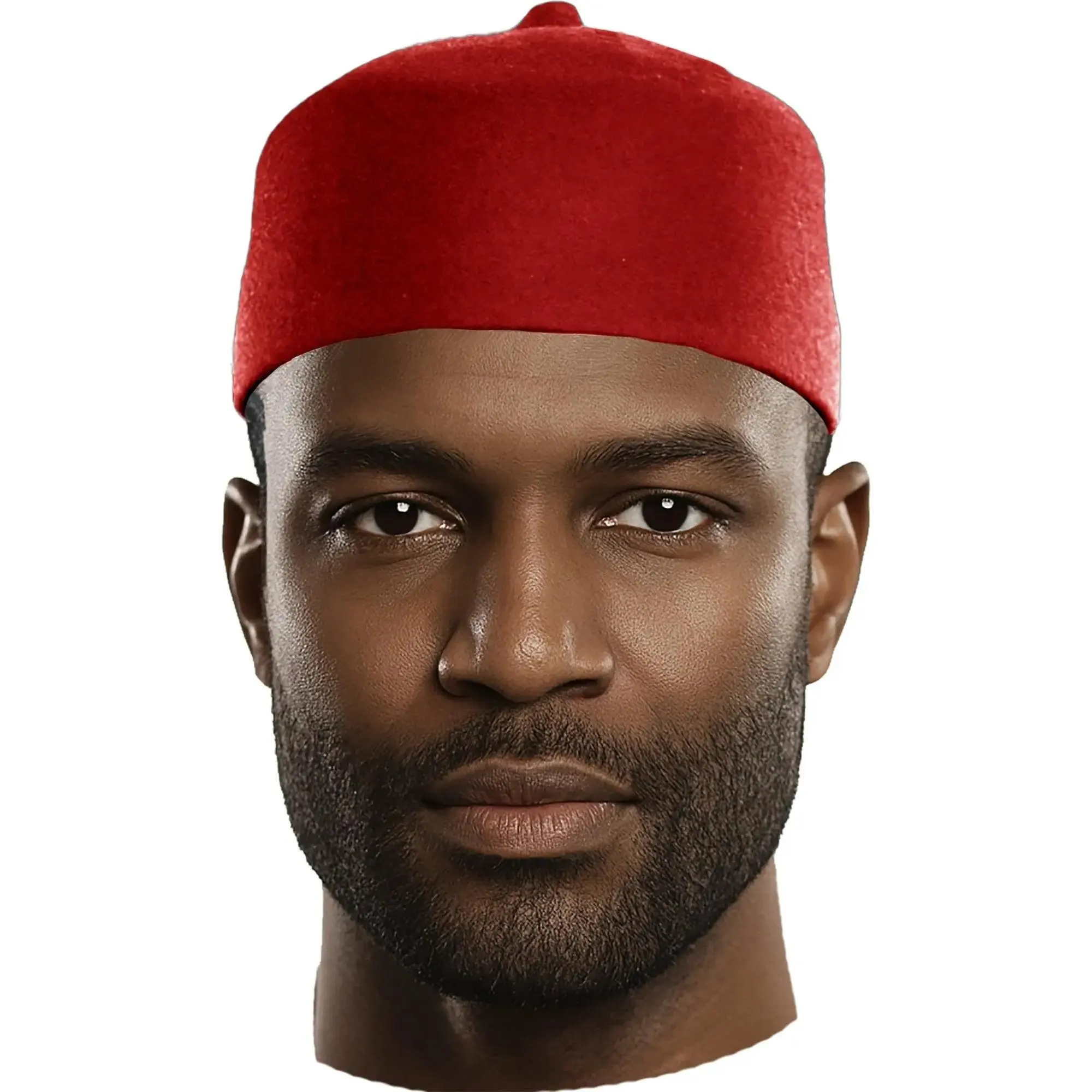 Red Wool Fez Hat for Men – Soft Felt Igbo Cap | Traditional African Hat Kufi - DPH259 | African Fashion | Dupsie's