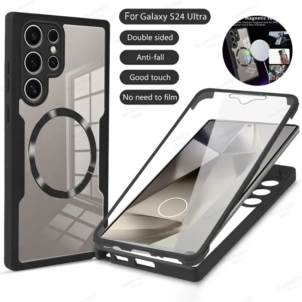 360° Full Shockproof Magsafe Case for Samsung Galaxy S24 S23 S22 Ultra Plus S21 FE Magnetic Wireless Charging Transparent Cover Screen Protector Cellphone