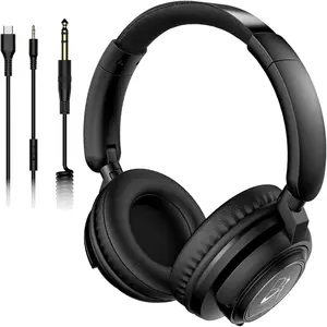 Wired Over Ear Studio  Headphones for Stereo DJ Mixing & Recording, 50mm Neodymium Drivers 3.5mm, 6.35mm (1/4") and Type-C Cables for AMP  Podcast Keyboard Guitar Laptop Black