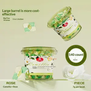 140pcs Bucket Camellia Scented Laundry Detergent Balls, Laundry Detergent Pods, Long-Lasting Fragrance, Fragrance Detergent Beads, 5-In-1 Concentrated Liquid Soap, No Ca Prop 65 Warning