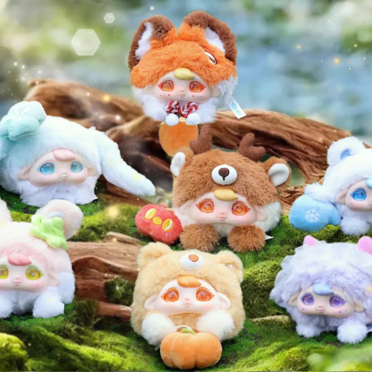 MOMO Winter Forest Whispers Series Plush Blind Box, PVC Face Mystery Doll with Soft Plush Body, Detailed Accessories and Pull-and-Vibrate Feature, Cute Collectible Gift for Teens and Collectors