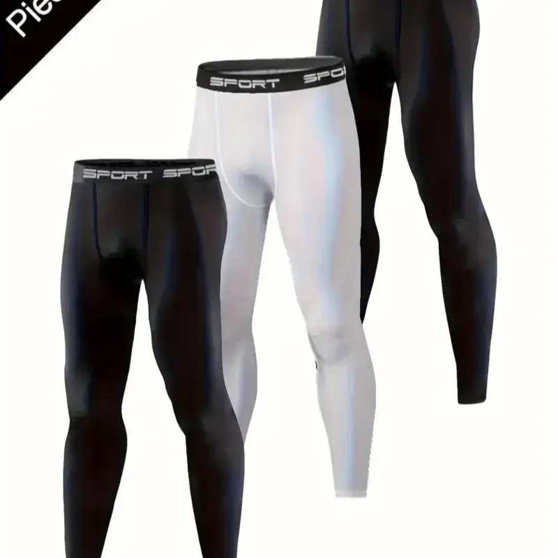 Men's Letter Tape High Stretch Sports Leggings, Breathable Comfortable Activewear Sports Leggings, Men's Sportswear for Indoor Outdoor Wear, Sports Pants