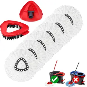 Spin Mop Head Replacement & Shower Floor Scrubber for O Cedar 1-Tank System Microfiber Mop Heads Easy Cleaning Floor Head Mop Set with 4 Refills 30-58in Handle for Wood Tile Laminate Marble