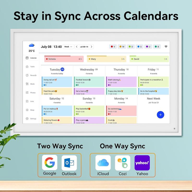 TABWEE 15.6 Inch WiFi Digital Calendar, Smart Touchscreen Interactive Display for Family Schedules Chore Chart, Meal Planner, To Do List, Smart Sync Switchable Digital Photo Frame Desk-Standing