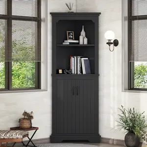 OPUL Farmhouse Corner Cabinet, Tall Corner Cabinet for Great Storage and Showcase, Storage Cabinet Double as Corner Liquor Cabinet , Freestanding Corner Storage Cabinet with Doors for living room, bathroom,Dining Room or Kitchen, Black