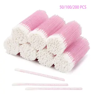 ✨ 50/100/200-Piece Disposable Lip Gloss Brushes, Pink Crystal Handle Multi-Purpose Applicators, Versatile Use for Lipstick Application, Eyelash Extension, and Nail Art Cleaning｜Professional Makeup Tools, Makeup Tool Kit