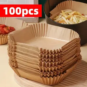 100 sheets of square and round primary color non-stick air fryer baking paper, one-time use baking pan liner, pre-cut thick baking paper, heat-resistant and splash-proof design, suitable for air fryers, ovens, frying pans, grills and fried foods