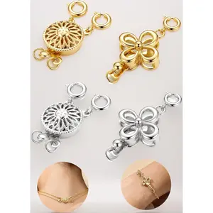 4Pcs Necklace Layering Clasps and Closures, 16K Gold Plated Silver Multiple Bracelet Necklace Separator for Layered Stacks, Locking Detangler Converter Clasp Jewelry for Women Tangle-Free