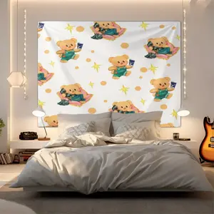 Cute Cartoon Bear Print Wall Tapestry, Adorable Teddy Bear Pattern, Soft Polyester Beautiful Wall Hanging for Kids Room, Nursery, Living Room and Dorm, Super Cute Room Decor, Ideal Birthday and Holiday Gift for Bear Lovers, Kids, Boys and Girls