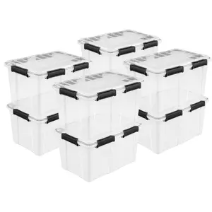 Sterilite 54 Qt Gasket Box, Stackable Storage Container with Lids, Black, 8 Pack