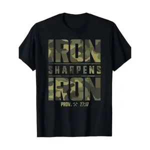 Iron Sharpens Iron Christian Men Camo Scripture Gym Workout T-Shirt-100%25 Cotton