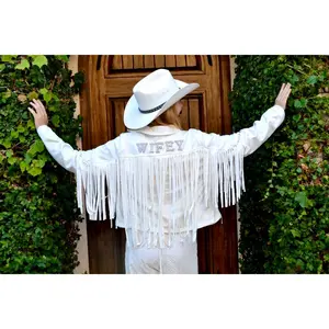 Custom White Bride Fringe Jacket