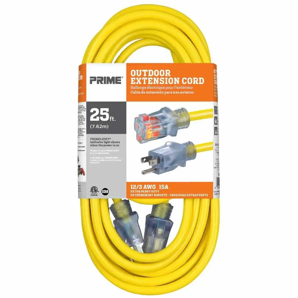 25 ft. Outdoor Heavy Duty Extension Cord 12/3 Gauge SJTW Yellow 25 ft. Outdoor Heavy Duty Extension Cord 12/3 Gauge SJTW Yellow