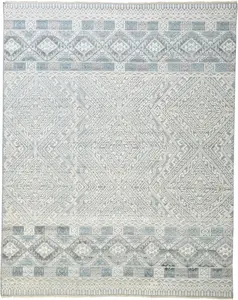 HomeRoots 512576 10 x 13 ft. Ivory Blue & Gray Geometric Hand Knotted Rectangle Area Rug