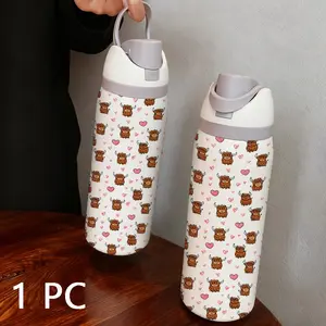 Loyr 32oz Dual Drink Water Bottle, Heart Highland Cow Pattern Vacuum Insulated Tumbler, Straw, Stainless Steel, Perfect Gift, Outdoor & Daily Use, Drinkware, Insulated Water Bottles