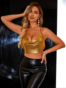 Women's Glitter Halter Neck Crop Cami Top, Fashion Casual Sleeveless Top for Party Club Dating, Ladies Summer Clothes, Boho Halter Top
