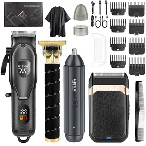 4-piece men's haircut and scissors set, professional USB charging beauty set, Hair Clippers Set, with nose trimmer, electric shaver, detail trimmer, ideal Father's Day gift, equipped with limit comb