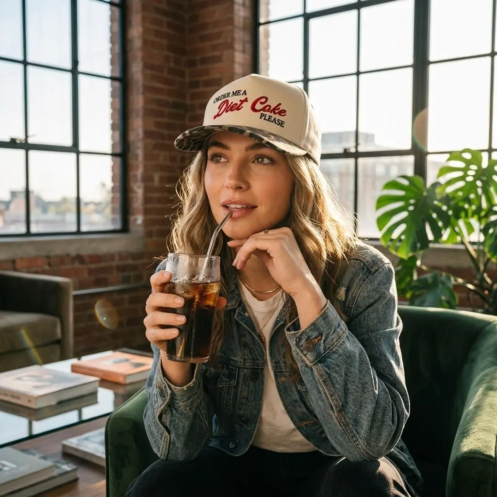 Embroidered Trucker Hat Diet Coke Order Me A Diet Coke Please Baseball Cap Leopard Print Brim Y2K Vintage Style Hat Women's Gift Funny Hat