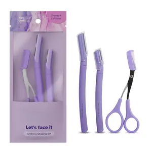 Eyebrow Shaping Set – Complete 3-Piece Grooming Kit with 2 Folding Razors & Precision Trimming Scissors with Brush - Painless Brow Definition & Maintenance