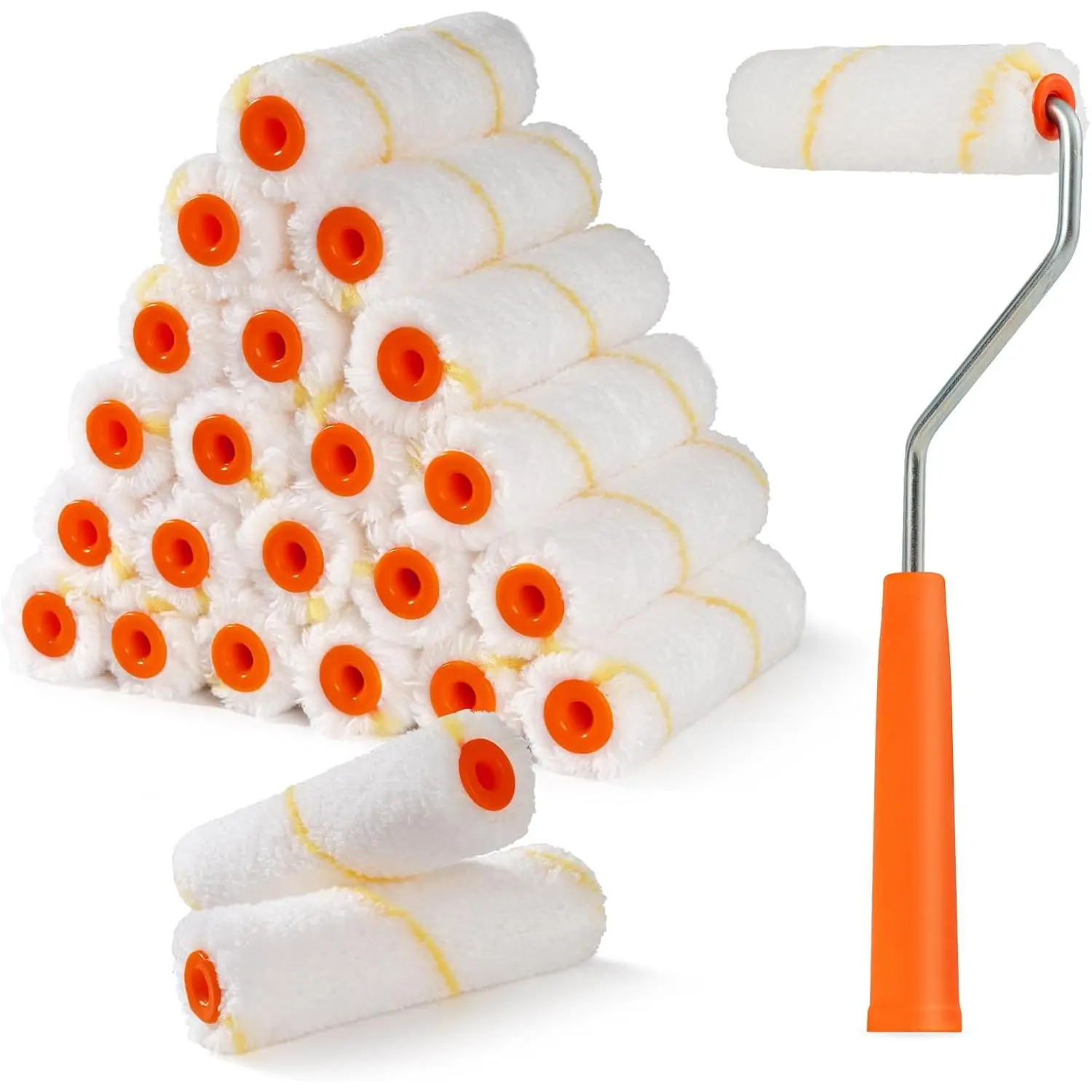 24 Pack 4 Inch Microfiber Paint Roller, Mini Paint Roller Covers 3/8 Inch Nap, Small Paint Rollers with Frame for House Wall Painting Tool