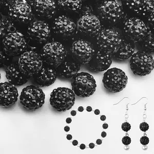 180 count 10mm Rhinestone Clay Beads for  Making, Black  Round Disco Ball AAA+ Grade Beads Bulk, Sparkly  Bling Baseball Beads for Necklace Bracelet Earring DIY Supplies