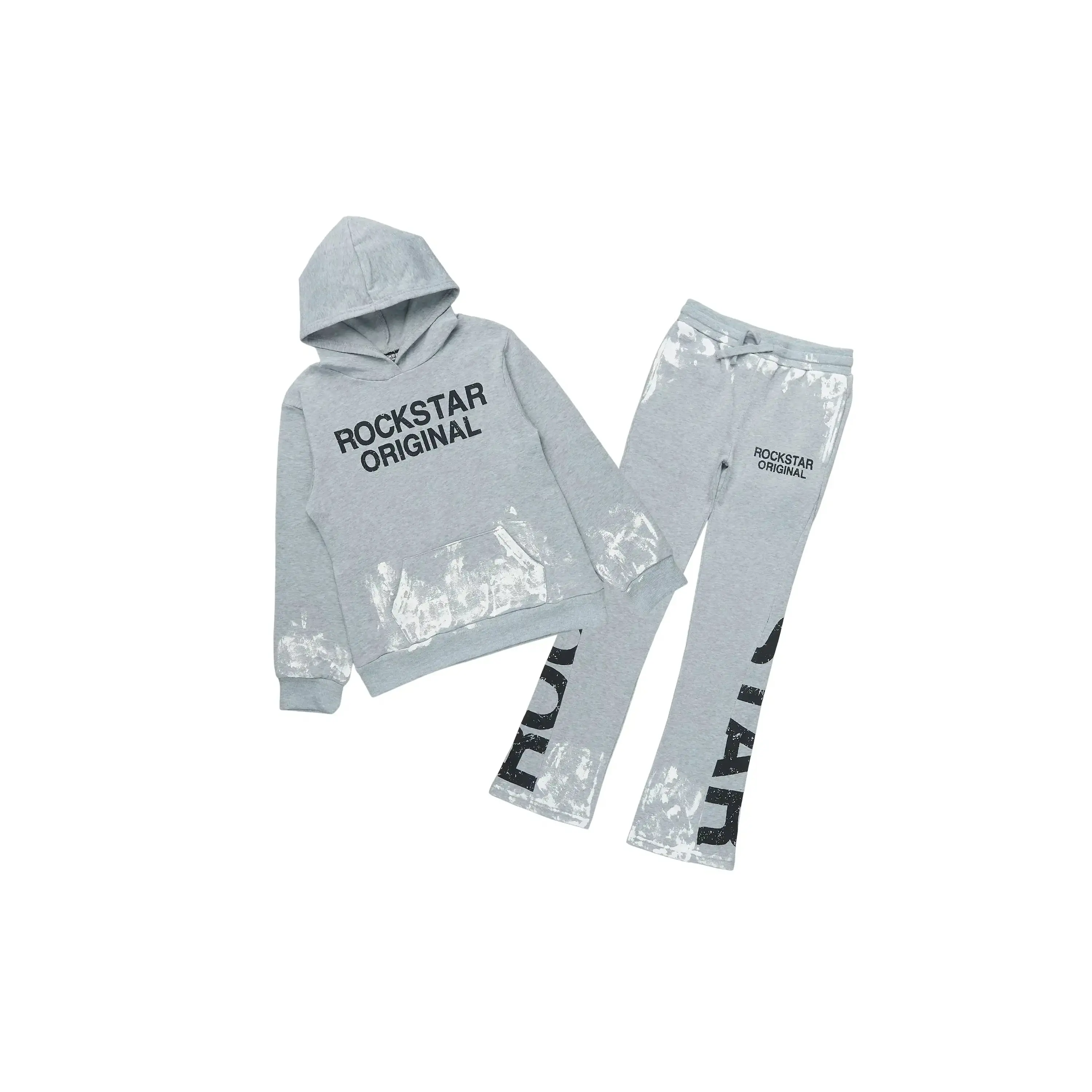 Boys Deniska Heather Grey/Black Hoodie Track Pant Set Boys Deniska Heather Grey/Black Hoodie Track Pant Set