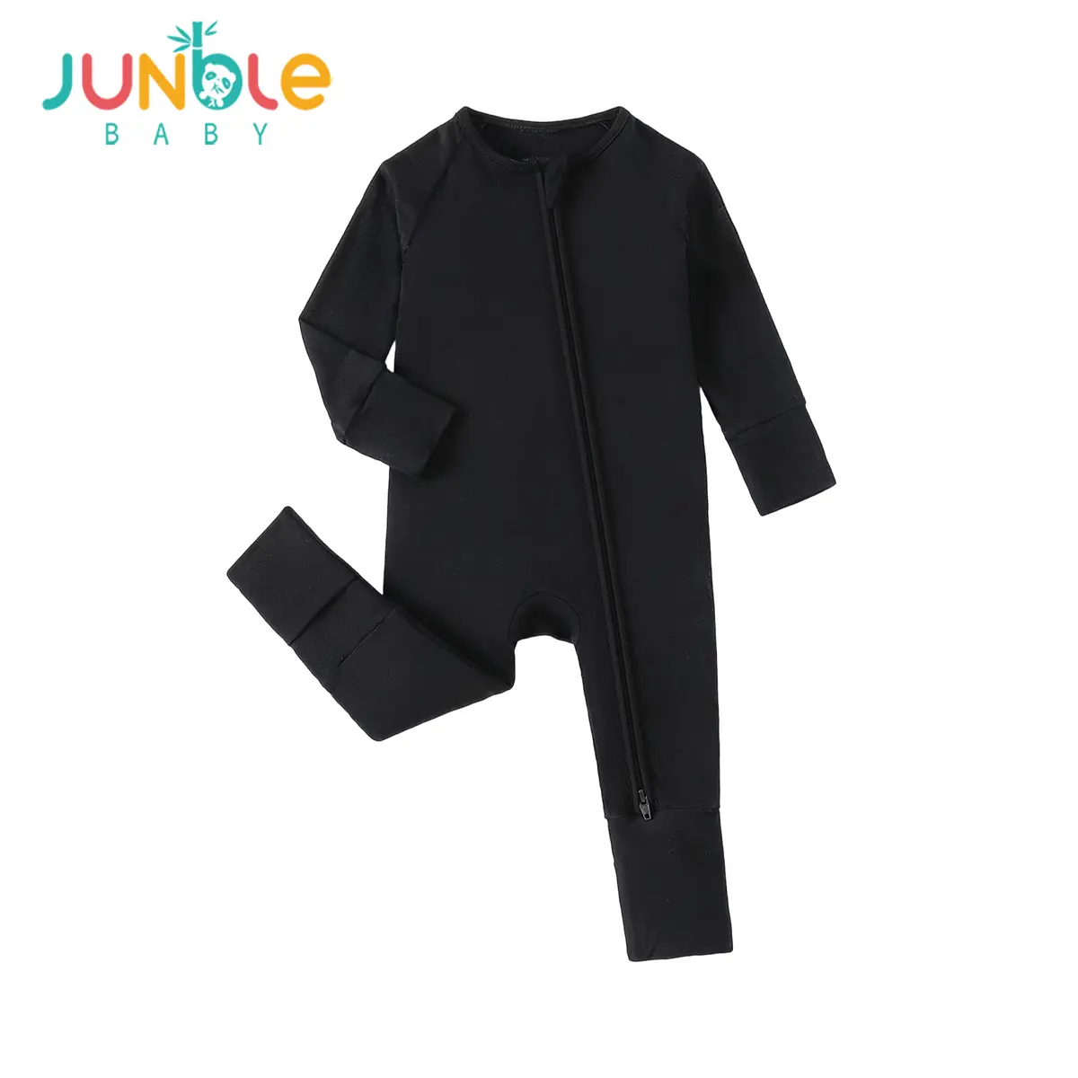 JUNBLEBABY Unisex Baby Bamboo Viscose (Bamboo Fiber) Long Sleeve Plain Bodysuits, 2-Way Zipper PJs - Tagless, Eczema-Friendly, Fold-Over Cuffs, Seasonless, Cold & Machine Washable, Preemie-18-24 Months Family Matching, 2-Zipper Design, Cold Wash