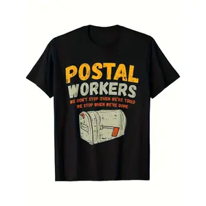 [100% Cotton] 100% Cotton1pc Men'S Crew Neck T-Shirt with Postal Worker Graphic & Geometric-Pattern Applique |   Black Casual Summer Tee for Hiking, Running, Training, Sports - Slight Stretch Fit, Machine Washable, Sizes S.jpg Same Style for Men and Women