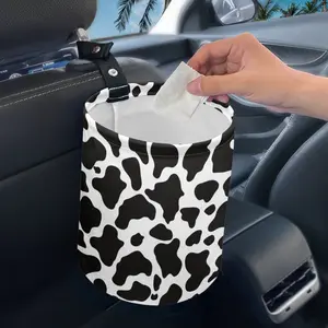 Car Trash Can White and Black Cow Print Fashion Car Organizer Storage Bag for The Back/Front/Console of Any Cars, Sedans,SUVs,Vans & Trucks, Trash Bin Automotive Garbage Cans Foldable