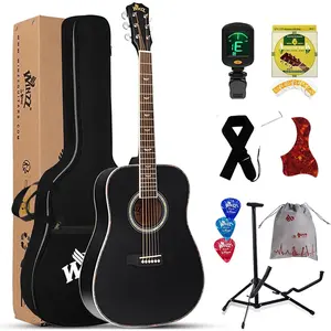 Acoustic Guitars Full Size, 4/4 Folk Guitar for Beginners Adults, Acoustic Steel-string Guitar Black (41 Inches)