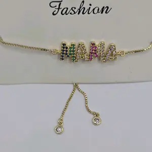 MAMA fashion bracelet adjustable with colors stone's  GOLD-PLATED