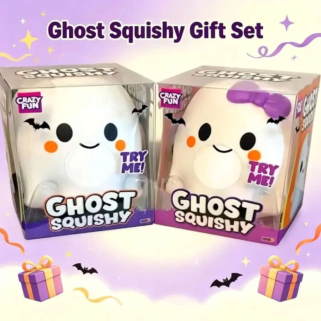 Cute Ghost Squishy Gift Set, Soft Stress Relief Squeeze Toy for Kids & Adults, Bow Design, Kids Compression Rebound Play, Halloween Gift