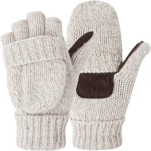 Winter Knitted Fingerless  Gloves Thermal Insulation Warm Convertible Mittens Flap Cover for Men Women