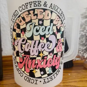 Iced coffee and anxiety 32oz Trendy Trucker Mug - MAMA mugs. Perfect for Your Morning Drinks - Cup, Drinkware Reusable Tumbler Lid Washable