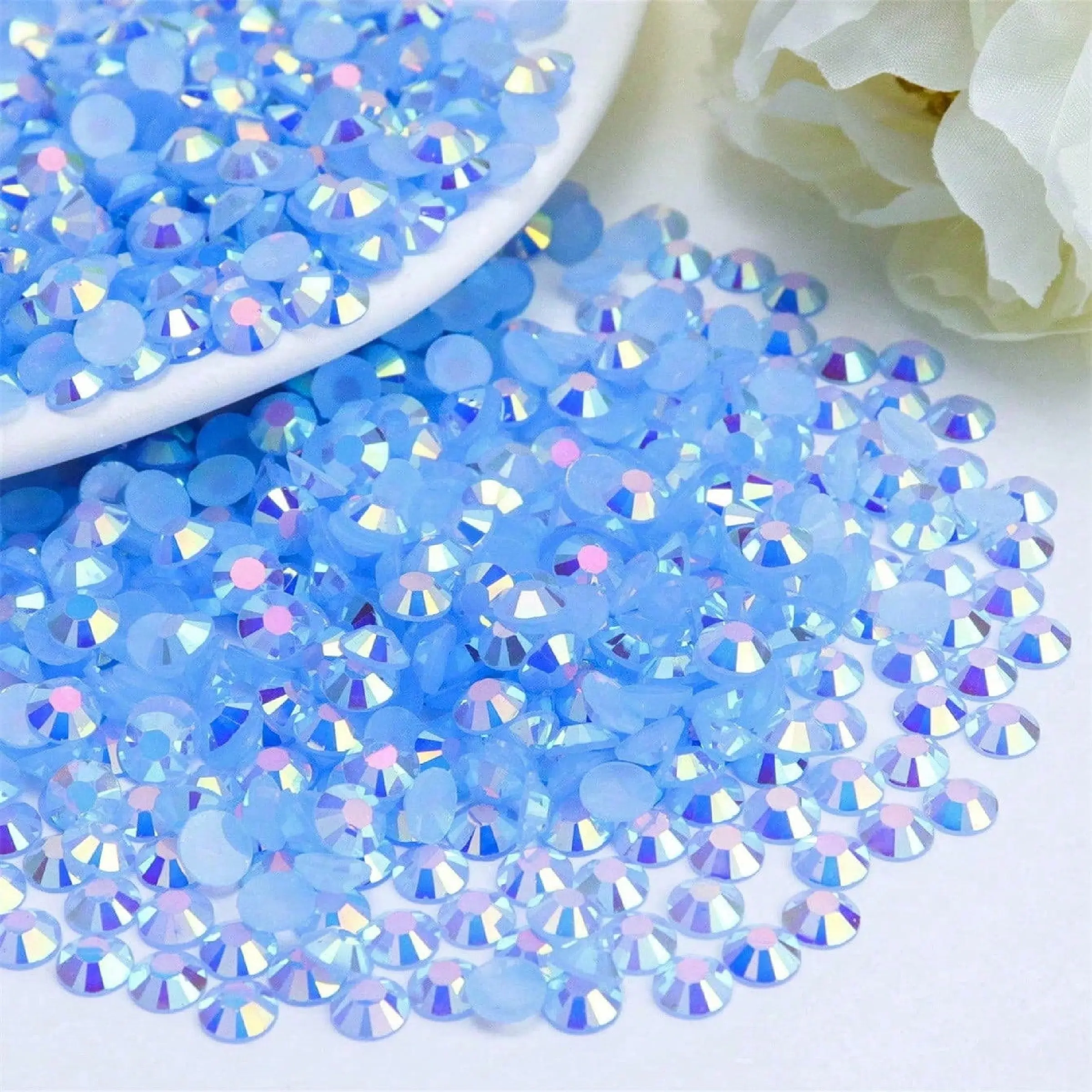 500/5000pcs Light Blue Ab Resin Rhinestones, 3-6mm Round Jelly-Like Gemstones, Ideal for Accessories, Shoes, Clothes, Cosmetics, Bags, Decorations, Rhinestones Glitter