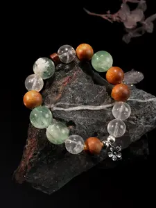 Feather Fluorite & Sandalwood Beads Lucky Crystal Bracelet for Wood Favoring Chart Boost Creativity and Growth Energy LIMITED EDITION ONLY 4 LEFT