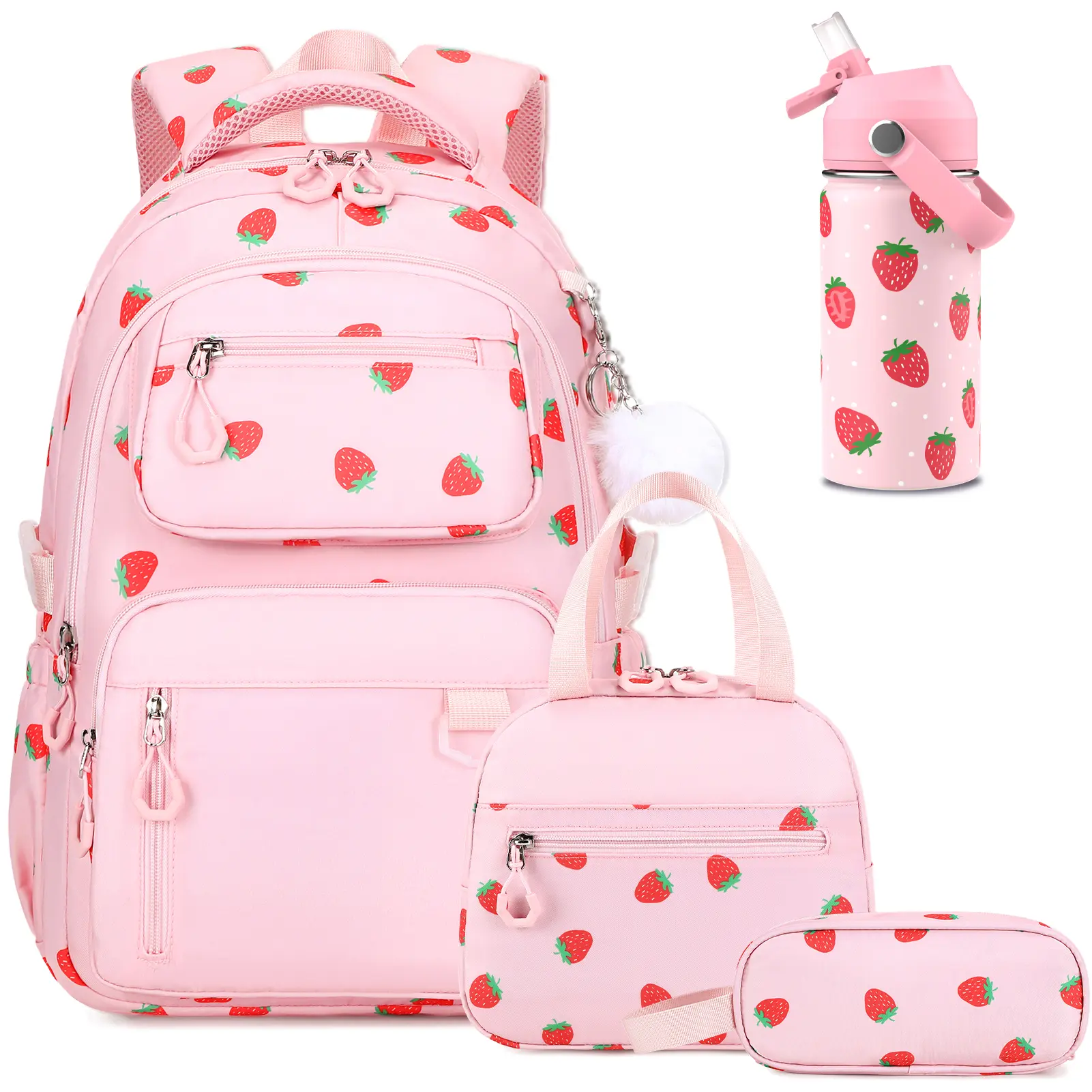 Similove Cute School Backpack 4PCS - Back to School Shopping Item, Teen Girl Gifts, Kids Girl Stuff with 14oz Stainless Steel Insulated Water Bottle, Lunch Bag & Pencil Case for Elementary-Middle Students