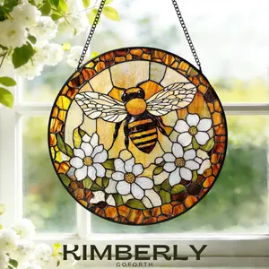 Custom Bee Stained Glass Suncatcher, Window Hangings Bumble Bee Honeybee Bee Garden Art, Mother's Day Gift, Grandma Bee Gift