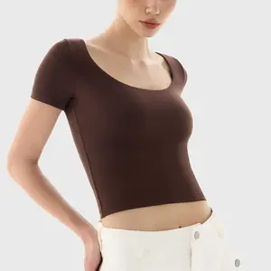 PUMIEY 【Back to School】Women's Scoop Neck Short Sleeve T-Shirt Slim Fit Sexy Tops Womenswear Underwear Streetwear Minimalist Shortsleeve White Crop Top skims tee Lady Comfort Summer Tshirt Skinny