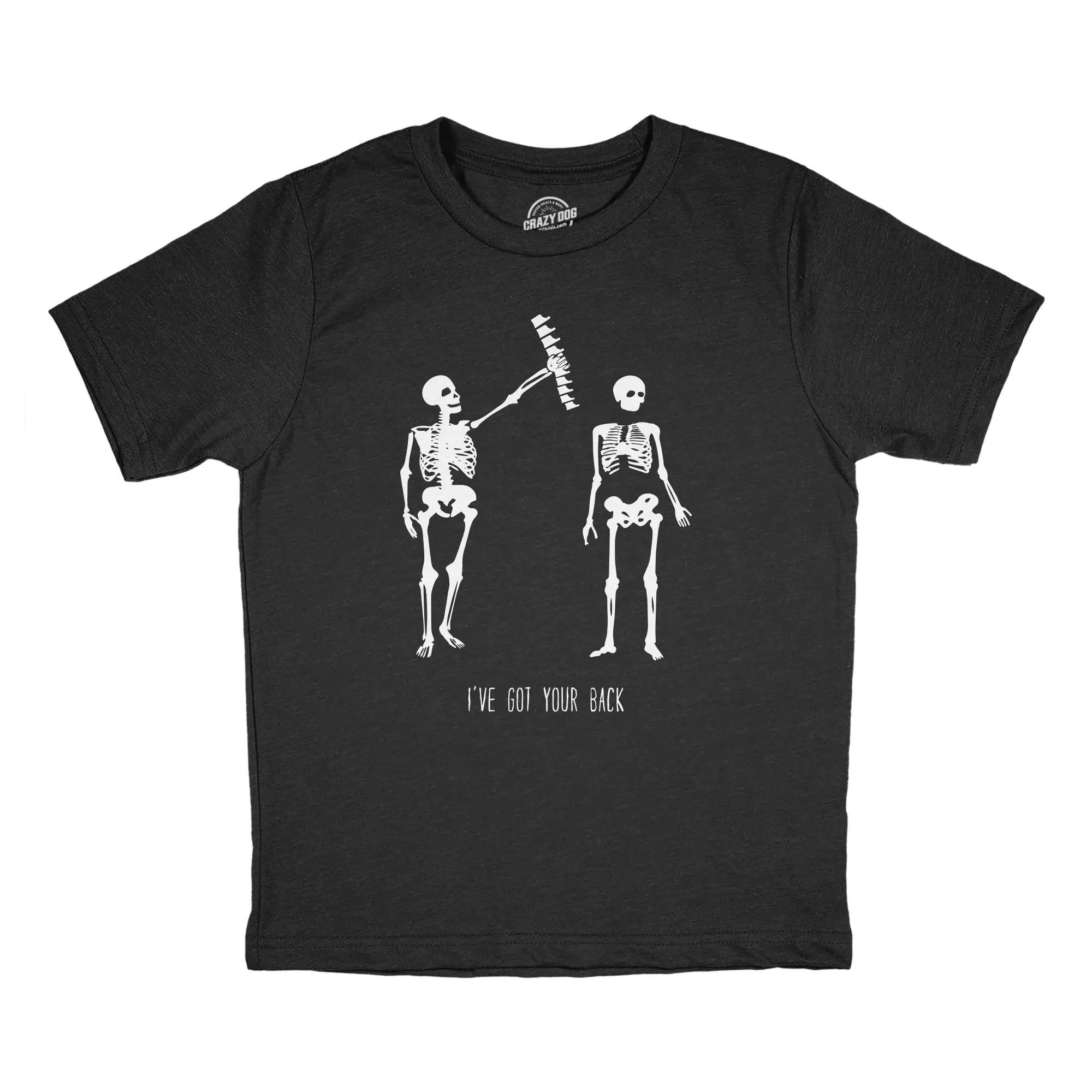 Youth Ive Got Your Back T Shirt Funny Halloween Skeleton Spine Joke Tee for Kids Funny T Shirts Halloween Tops for Kid Funny Sarcastic Short Sleeve Novelty Tees for Kids Black -