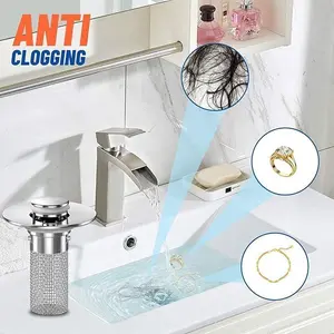 Odor-proof bathroom sink drain stopper — pop-up drain with stainless steel filter basket hair catcher, universal replacement for sinks 1.1–1.45 inches wide