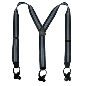 CTM Men's Elastic Button End Stripe Dress Suspenders
