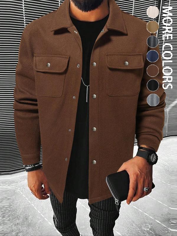 Men's Casual Shirt Jacket Coat with Button Front Closure, Spring & Fall Fashion, Fitted Warm Outerwear for Any Occasion