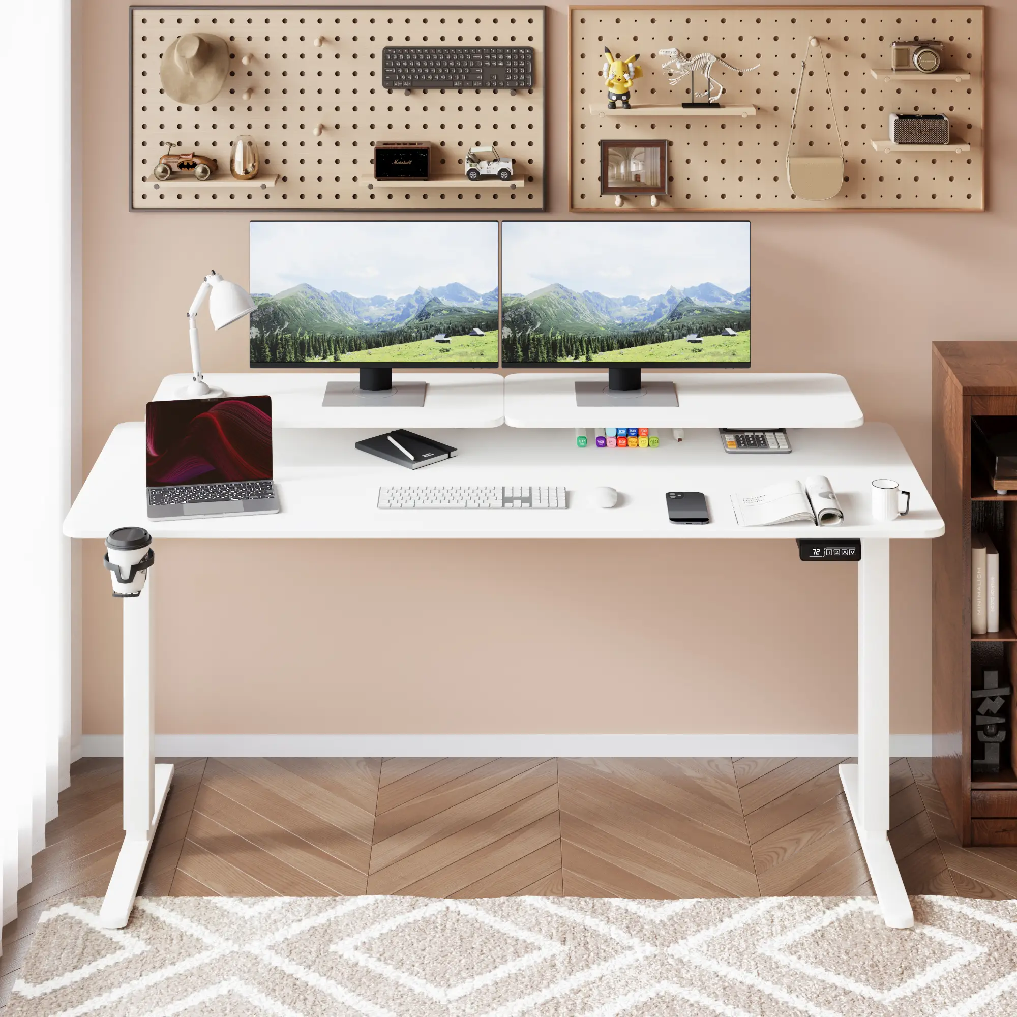 HOMALL 63" Wide Home Office Electric Height Adjustable Standing Desk Lifting Range 28~46" Computer Desk with Monitor Stand