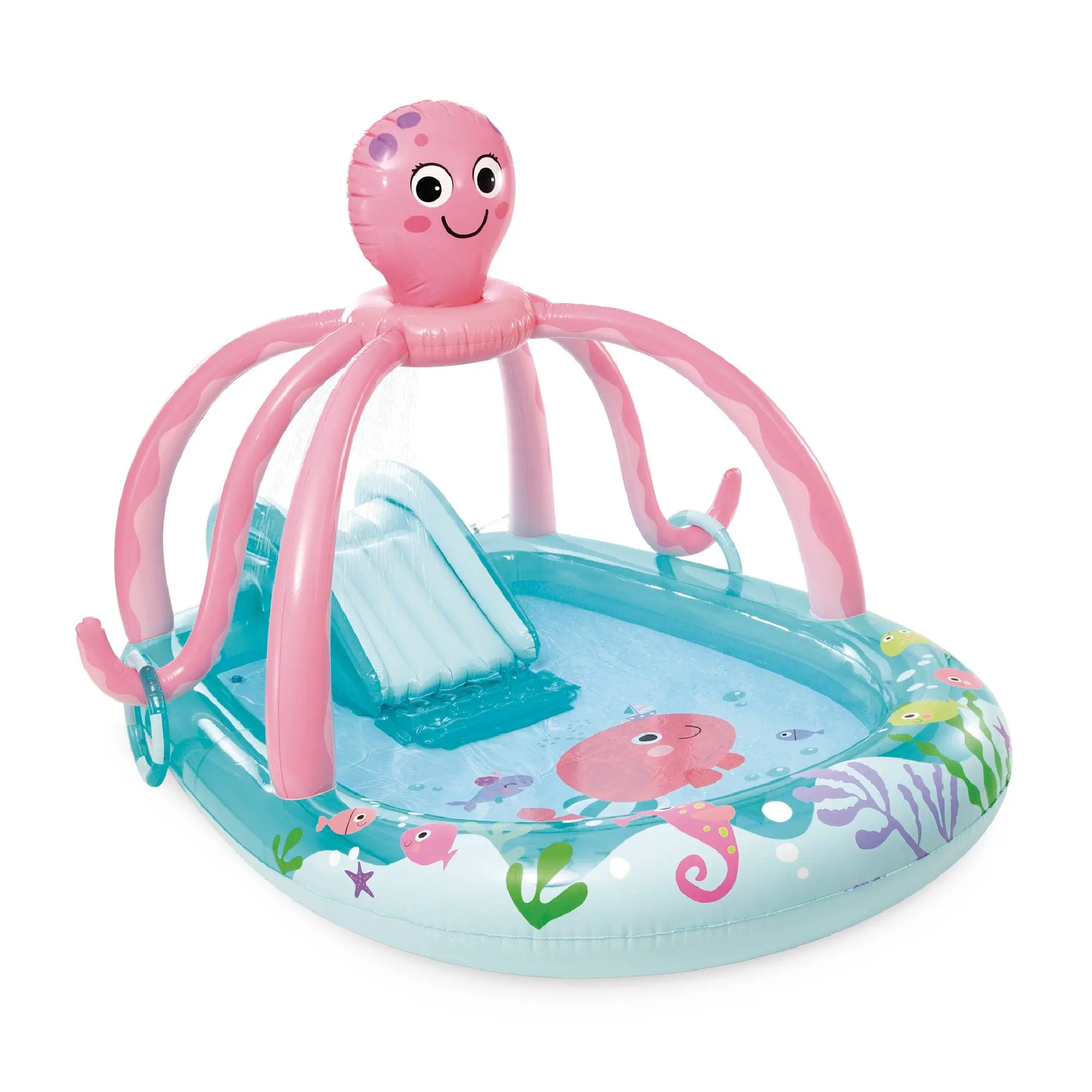 INTEX Friendly Octopus Inflatable Kiddie Pool, Play Center, Slide, & Splash Pad