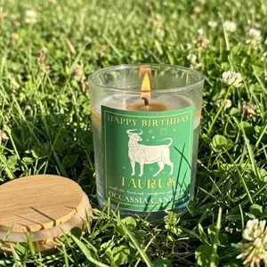 HAPPY BIRTHDAY TAURUS limited edition seasonal Theme 7 OZ Candle by Occassia Candles - Organic Coconut Wax for Home Decor & Ornaments - scented mint and wood