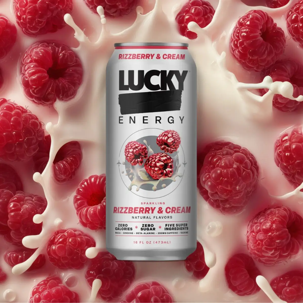 Lucky Energy Rizzberry & Cream Zero Sugar Energy Drink 16oz Cans 200mg Caffeine...