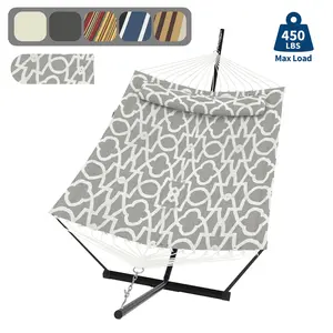 2 Person Outdoor Hammock with Stand, Pillow & Balance Rope, 450 LBS Heavy Duty for Patio Backyard Poolside