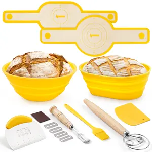 Sourdough Bread Baking Kit, Silicone Bread Proofing Basket Set - Including 9" Round & 10" Oval Bannetons, Round & Oval Silicone Mat, Bread Lame, Danish Whisk, Silicone Brush, Bowl & Dough Scrapers Bakeware Utensils Silicone Bread